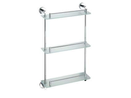 Sapho X-ROUND E sklenená polička trojitá s hrazdou 380x675x130mm, chróm XR608