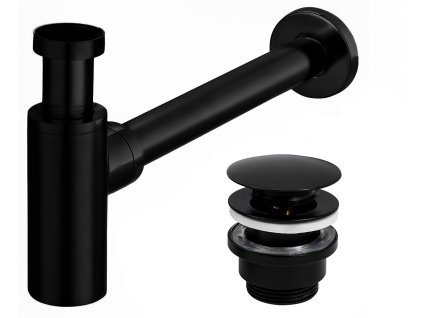Hopa Umývadlový kovový sifón s click/clack zátkou, univerzálny, čierna BAHA5215