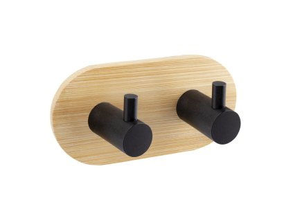 Hopa Vešiak na stenu na nalepenie 3M, kov (čierna farba), bambus KD02091764