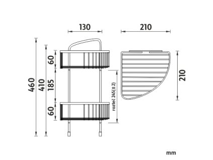 Nimco Drôtená rohová polica, dvojúrovňová OP 121D-26
