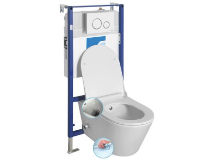 Sapho Závesné WC AVVA CLEANWASH, integr. batéria a bidet. sprška s podomietkovou nádržkou a tlačidlom Schwab, biela 100315-SET5