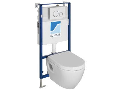 Sapho Závesné WC NERA s podomietkovou nádržkou a tlačidlom Schwab, biela NS952-SET5