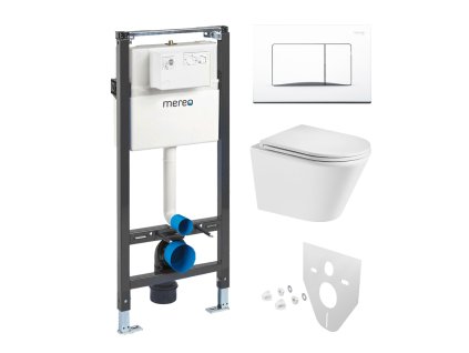 Mereo WC set - Smart flush rimless WC oblé, modul pre sadrokartón, biele hranaté tlačidlo MM02NSETRT520