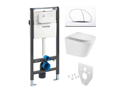 Mereo WC set - Smart flush rimless WC oblé, modul pre sadrokartón, biele oválne tlačidlo MM02NSETRT510