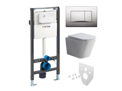 Mereo WC set - Smart flush rimless WC hranaté, modul pre sadrokartón, chróm hranaté tlačidlo matné MM02NSETRT321