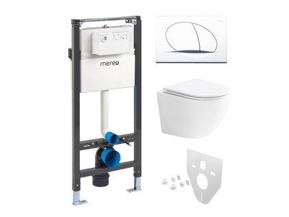 Mereo WC set - Smart flush rimless WC oblé, modul pre sadrokartón, biele oválne tlačidlo MM02NSETRT210