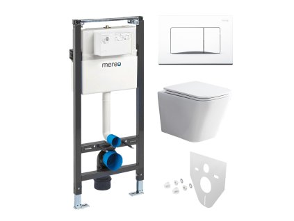 Mereo WC set - Rimless WC hranaté, modul pre sadrokartón, biele hranaté tlačidlo MM02NSETRS320