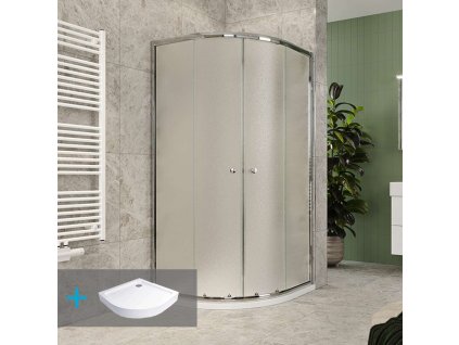 Mereo Sprchový set z Kory Lite, štvrťkruh, 90 cm, chróm ALU, sklo Grape a vysoké SMC vaničky CK35131ZH