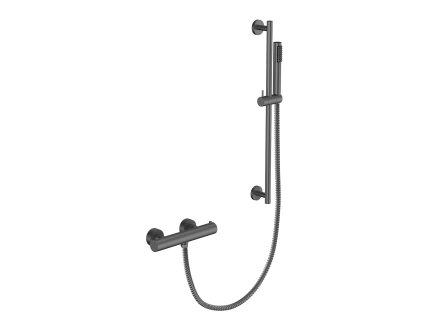 Sprchový set Besco Veo s termostatickou batériou a posuvnou ručnou sprchou, grafit, BP-VNTII-GR
