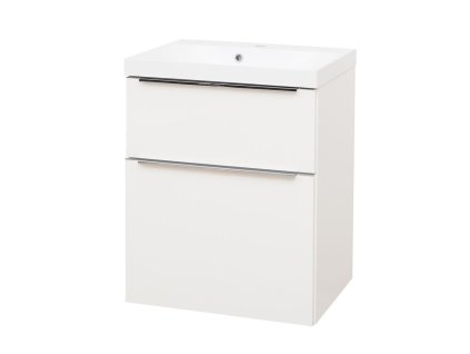 Mereo Mailo, kúpeľňová skrinka s umývadlom z liateho mramoru 61 cm, biela, chróm madlo CN510M