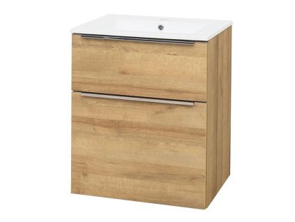 Mereo Mailo, kúpeľňová skrinka s keramickým umývadlom 61 cm, dub Riviera, chróm madlo CN520