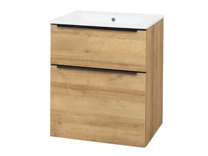 Mereo Mailo, kúpeľňová skrinka s keramickým umývadlom 61 cm, dub Riviera, čierne madlo CN520B