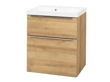 Mereo Mailo, kúpeľňová skrinka s umývadlom z liateho mramoru 61 cm, dub Riviera, chróm madlo CN520M