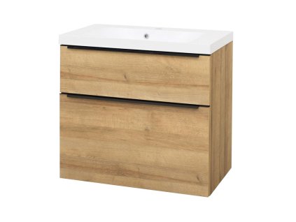 Mereo Mailo, kúpeľňová skrinka s umývadlom z liateho mramoru 81 cm, dub Riviera, čierne madlo CN521MB