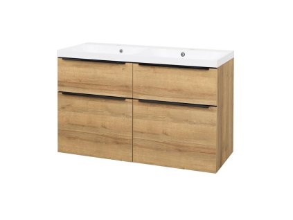 Mereo Mailo, kúpeľňová skrinka s umývadlom z liateho mramoru 121 cm, dub Riviera, čierne madlo CN523MB