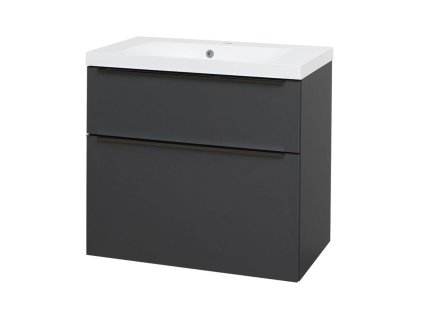 Mereo Mailo, kúpeľňová skrinka s umývadlom z liateho mramoru 81 cm, antracit, čierne madlo CN531MB