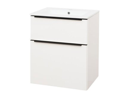 Mereo Mailo, kúpeľňová skrinka s keramickým umývadlom 61 cm, biela, mat, čierne madlo CN540B