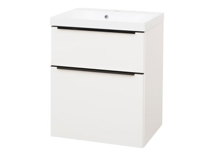 Mereo Mailo, kúpeľňová skrinka s umývadlom z liateho mramoru 61 cm, biela, mat, čierne madlo CN540MB