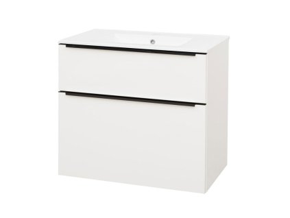 Mereo Mailo, kúpeľňová skrinka s keramickým umývadlom 81 cm, biela mat, čierne madlo CN541B