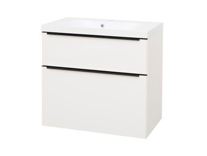 Mereo Mailo, kúpeľňová skrinka s umývadlom z liateho mramoru 81 cm, biela, mat, čierne madlo CN541MB