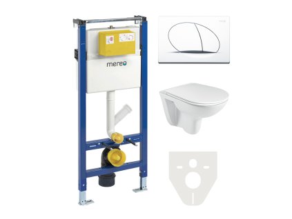 Mereo WC set - Rimless WC, modul pre sadrokartón, biele oválne tlačidlo MM02SETR