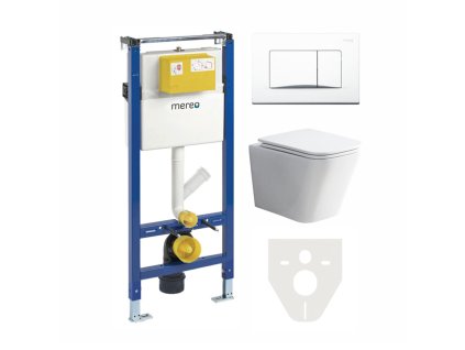 Mereo WC set - Rimless WC hranaté, modul pre sadrokartón, biele hranaté tlačidlo MM02SETRB