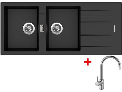 Sinks PERFECTO 1160 DUO Metalblack + Vitalia G17074