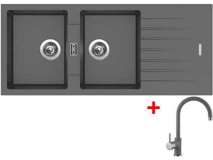 Sinks PERFECTO 1160 DUO Titanium + Vitalia GR G17172