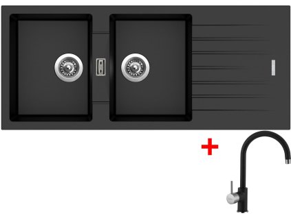 Sinks PERFECTO 1160 DUO Metalblack + Vitalia GR G17174