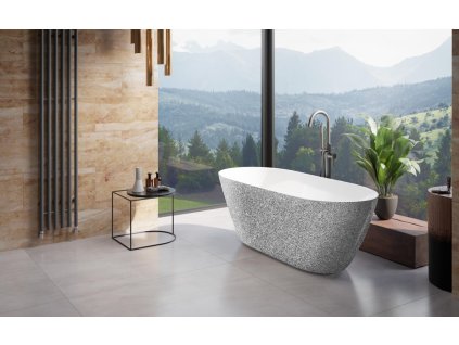 BESCO Voľne stojaca vaňa MOYA Glam - strieborná Farba - GLAM 02 - strieborná, Farba sifónu - Chróm, Rozmer vane - 160 × 68 cm VANMOYA160CG2