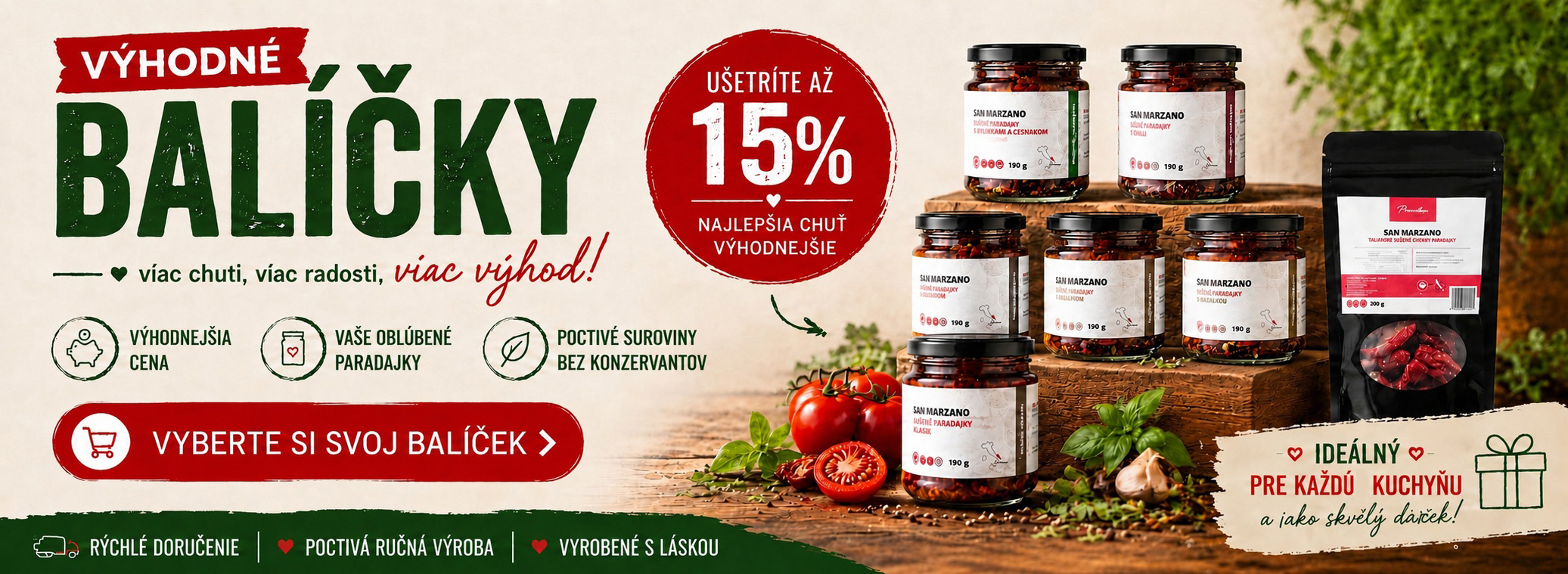 Sušené paradajky San Marzano – darček zadarmo k objednávke nad 20 € | nakladane-paradajky.sk