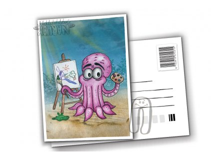 Prezentace pohlednic malující chobotnice