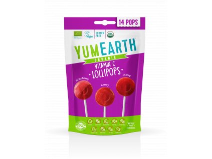 YumEarth BIO Ovocné lízanky s vitamínom C - s príchuťou jahody, čerešne a lesných plodov 14ks