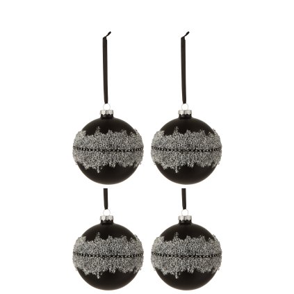 Sada 4 stredných čiernych sklených vianočných gúľ DIAMONDS