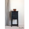 rathenian black side table curtain and lampshade in ticking in graphite lamp base in svenska blue image 2