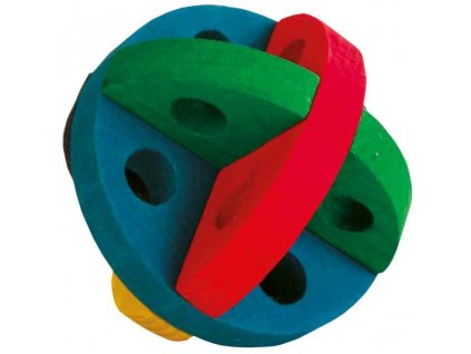 Dřevěný barevný míček na hraní a pamlsky 8 cm 03
