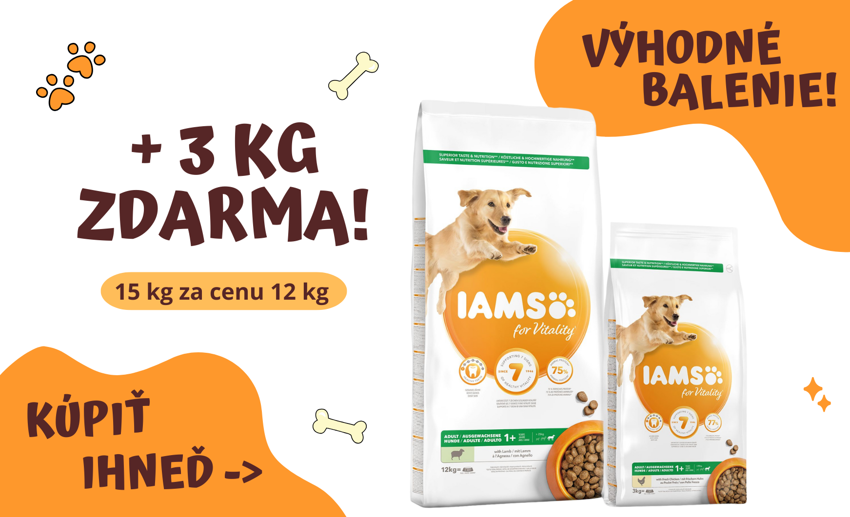 Iams 12 kg + 3 kg zdarma