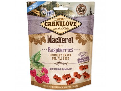 631 carnilove dog crunchy snack cerstve maso z makrely s malinami 200g