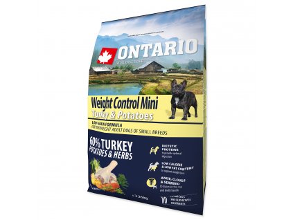 ONTARIO Dog Mini Weight Control Turkey & Potatoes 2,25 kg