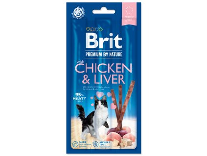 4714 brit premium by nature cat tycinky sticks with chicken liver 3 ks