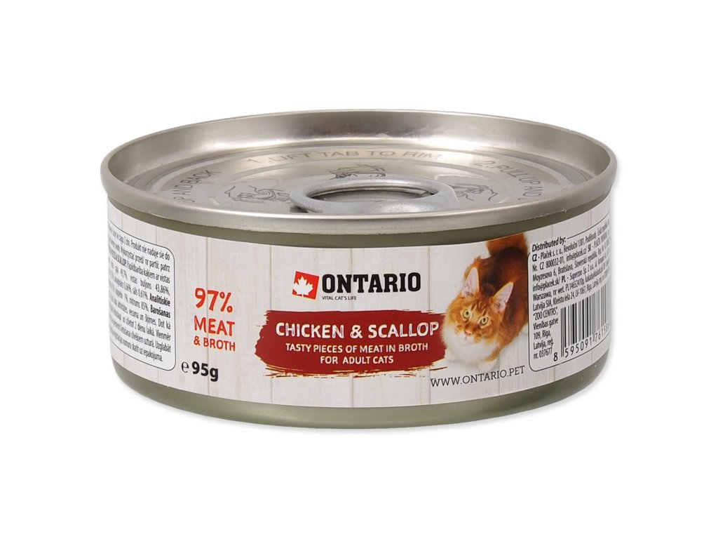 Konzerva ONTARIO Cat Chicken Pieces + Scallop 95g