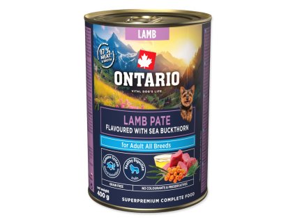 Konzerva Ontario Adult jehněčí pate s příchutí rakytníku (Hmotnost 800 g)