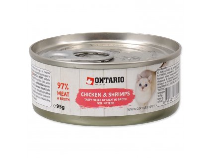 Konzerva ONTARIO Kitten Chicken Pieces + Shrimp 95g