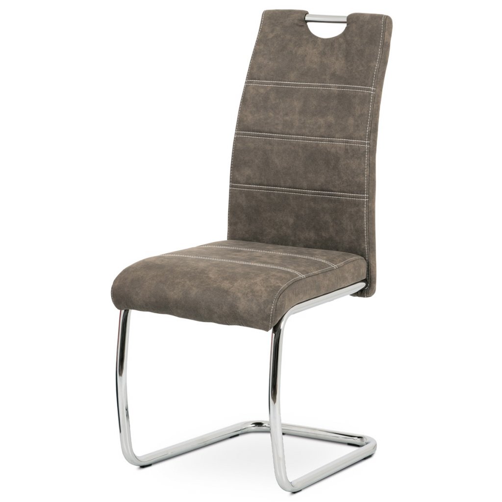 Jídelní židle čalouněná hnědou látkou s bílým prošitím s kovovou konstrukcí HC-483 BR3-OBR1 new