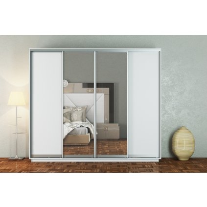 Šatní skříň 280 cm s posuvnými dveřmi se zrcadly v bílé matné barvě KN1108