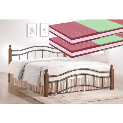 Manželská postel 180x200 cm v klasickém stylu s roštem a matracemi KN368