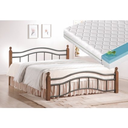 Manželská postel 180x200 cm v klasickém stylu s roštem a matrací KN368