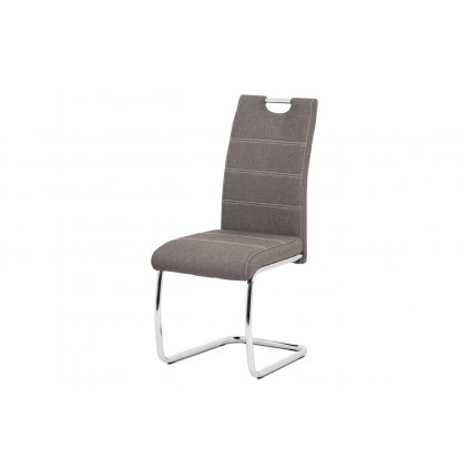 Jídelní židle čalouněná hnědou látkou s bílým prošitím s kovovou konstrukcí HC-482 COF2-OBR1 new