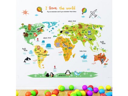 Colorful World Map Wall Sticker Decal Vinyl Animal Cartoon Wall Stickers For Kids Rooms Nursery Home