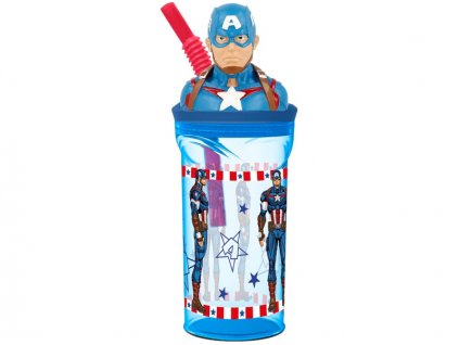 Kelímek s brčkem a 3D figurkou Marvel Avengers Capitan America 360ml